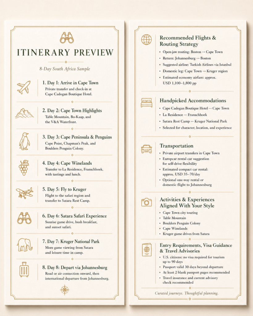 south africa itinerary sample
