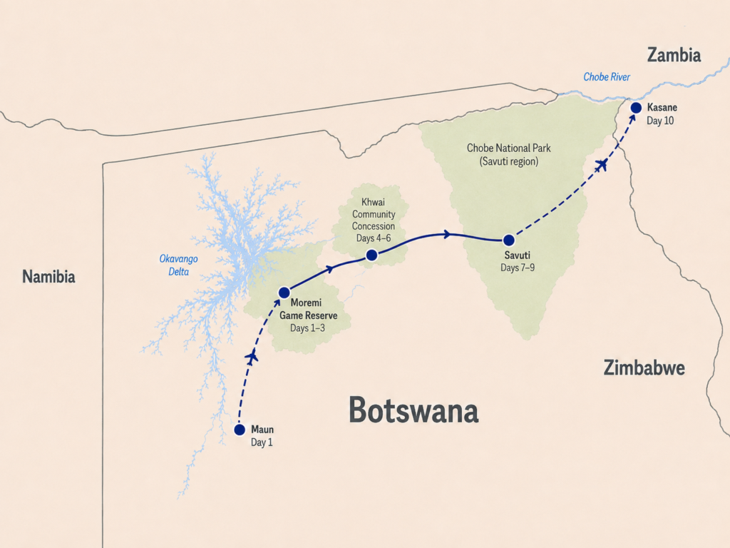 10 Days/ 9 Nights Botswana Luxury Mobile Safari 1 Botswana Mobile Safari map